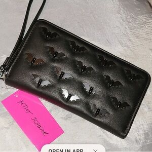 NWT BetseyJohnson Black Bat Embossed Clutch